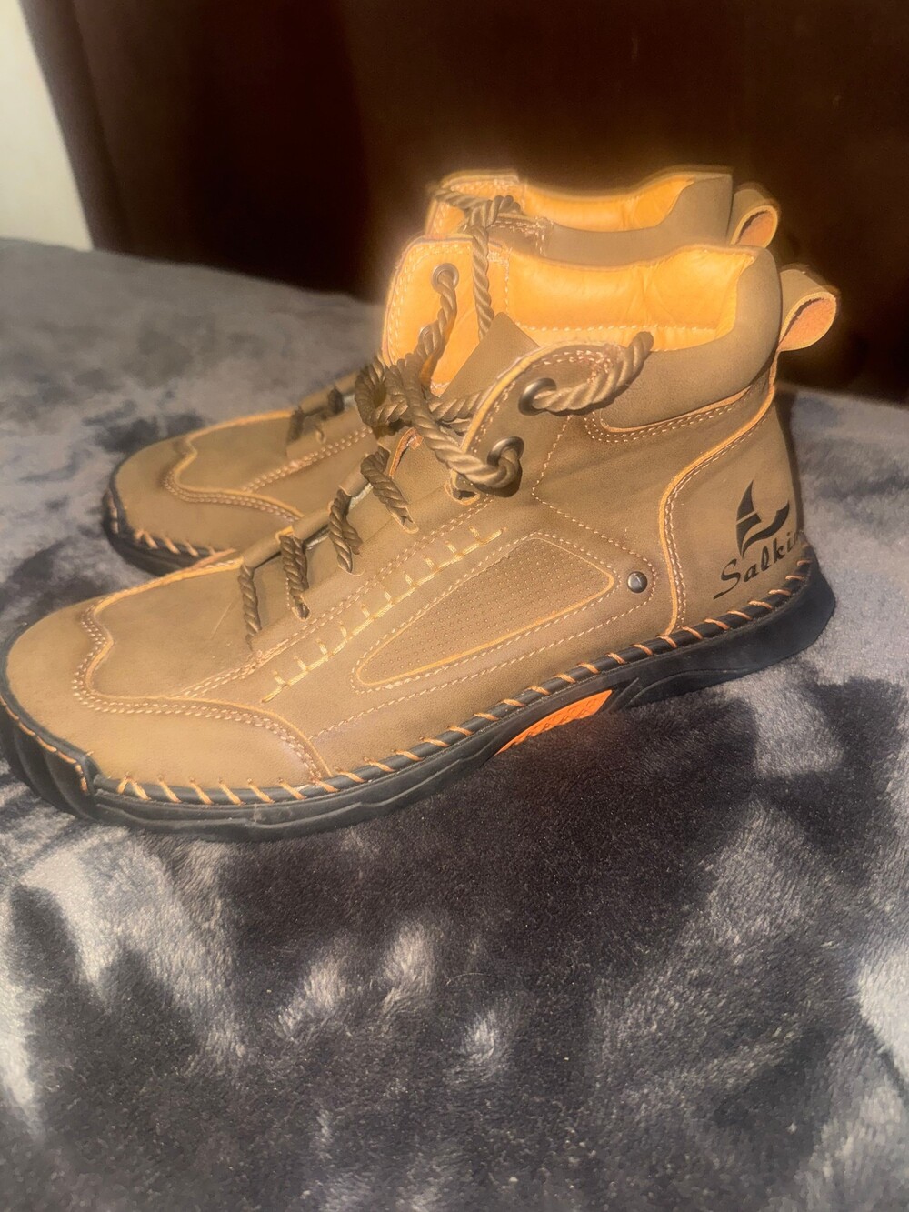 Salkin Brown Boots Lace-Up Casual Outdoor Shoes